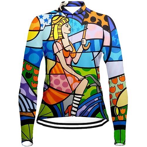 

21Grams Women's Cycling Jersey Long Sleeve Bike Top with 3 Rear Pockets Mountain Bike MTB Road Bike Cycling Breathable Quick Dry Moisture Wicking Reflective Strips Blue Graphic Polyester Spandex