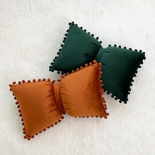 

Throw Pillow Cover Velvet Bow Tie Colorful Square Quality Pillow Case for Bedroom Livingroom Cushion Cover