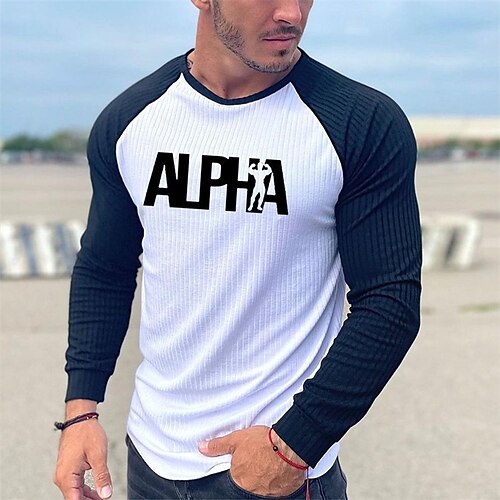 

Men's T shirt Tee Graphic Letter Crew Neck White Hot Stamping Street Daily Long Sleeve Patchwork Print Clothing Apparel Fashion Designer Casual Comfortable / Sports