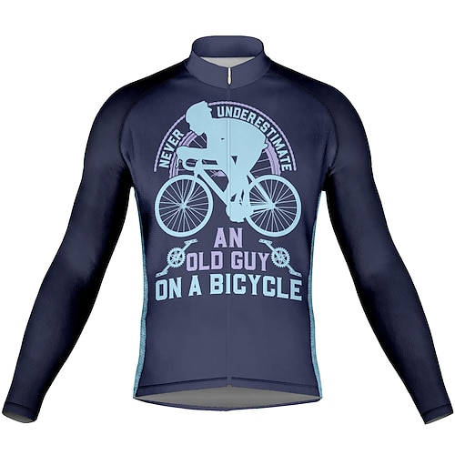 

21Grams Men's Cycling Jersey Long Sleeve Bike Top with 3 Rear Pockets Mountain Bike MTB Road Bike Cycling Breathable Quick Dry Moisture Wicking Reflective Strips Dark Navy Graphic Polyester Spandex