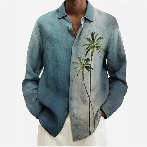 

Men's Shirt Graphic Shirt Coconut Tree Turndown Blue 3D Print Outdoor Street Long Sleeve Button-Down Print Clothing Apparel Fashion Designer Casual Breathable