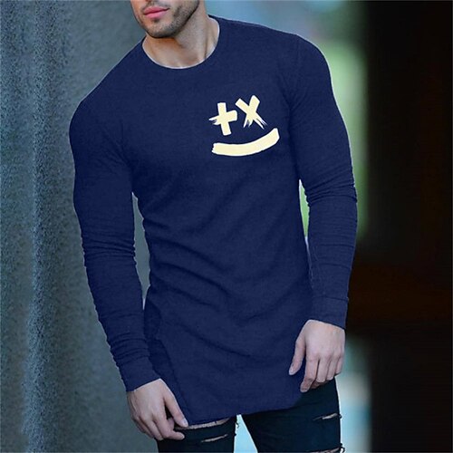 

Men's T shirt Tee Graphic Crew Neck Navy Blue Print Street Holiday Long Sleeve Print Clothing Apparel Casual Comfortable