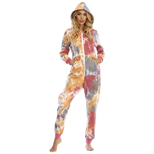 

Women's Loungewear Bodysuits Kigurumi Pajamas Onesies Tie Dye Sport Simple Comfort Home Daily Vacation Flannel Breathable Hoodie Long Sleeve Pant Pocket Winter Fall Yellow / Pjs / Soft