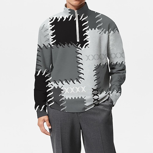 

Men's Unisex Zip Up Sweatshirt Pullover Color Block Graphic Prints Zipper Print Daily Sports 3D Print Casual Big and Tall Clothing Apparel Hoodies Sweatshirts Long Sleeve Gray
