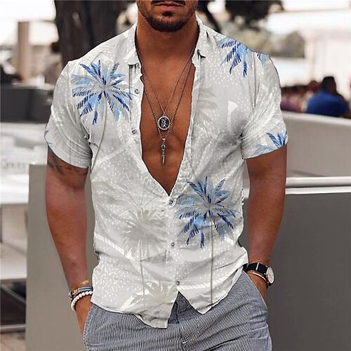 

Men's Shirt Coconut Tree Turndown Gray Short Sleeves 3D Print Outdoor Street Button-Down Print Tops Fashion Designer Casual Breathable / Summer / Spring / Summer