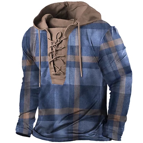 

Hombre Unisexo Sudadera Con Capucha Azul Piscina Con Capucha Plaid Estampados Acordonado Estampado Deporte Diario Deportes Impresión 3D Design Casual Grande y alto Primavera Otoño Ropa Sudaderas