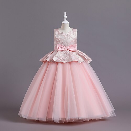 

Kids Little Girls' Dress Solid Colored Tulle Dress Party Daily Bow Green Pink Wine Maxi Sleeveless Cute Princess Dresses Spring Summer Slim 4-13 Years