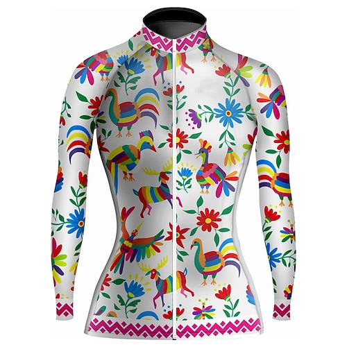 

21Grams Women's Cycling Jersey Long Sleeve Bike Top with 3 Rear Pockets Mountain Bike MTB Road Bike Cycling Quick Dry Moisture Wicking White Floral Botanical Animal Spandex Sports Clothing Apparel