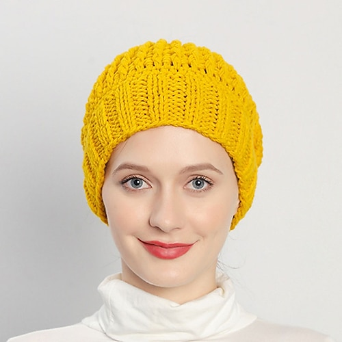 

Women's Hat Beanie / Slouchy Pink Yellow Wine Outdoor Home Daily Knit Bow Pure Color Portable Windproof Warm