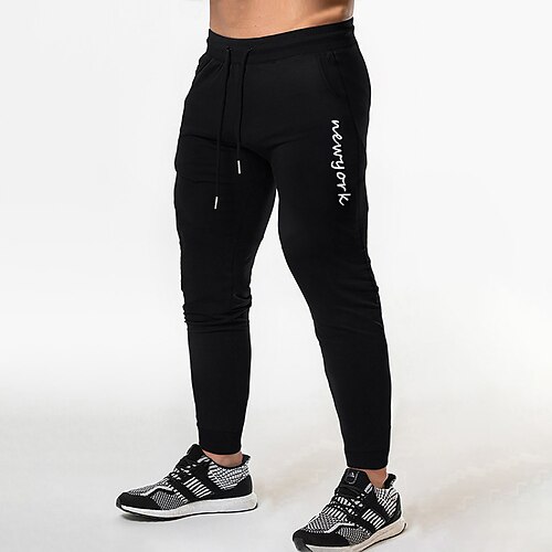 

Men's Sweatpants Trousers Elastic Waist Solid Color Black