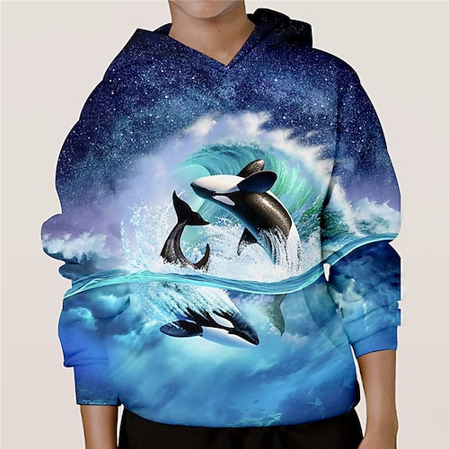 

Kids Boys Hoodie Animal Outdoor 3D Print Long Sleeve Pocket Active 3-13 Years Winter Blue