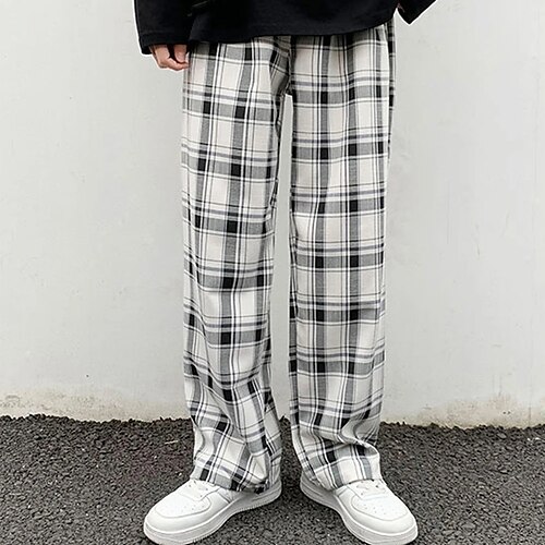 

Men's Trousers Beach Pants Pocket Drawstring Elastic Waist Lattice Graphic Prints Tartan Comfort Breathable Casual Daily Holiday Streetwear Designer Gray Light gray / Elasticity