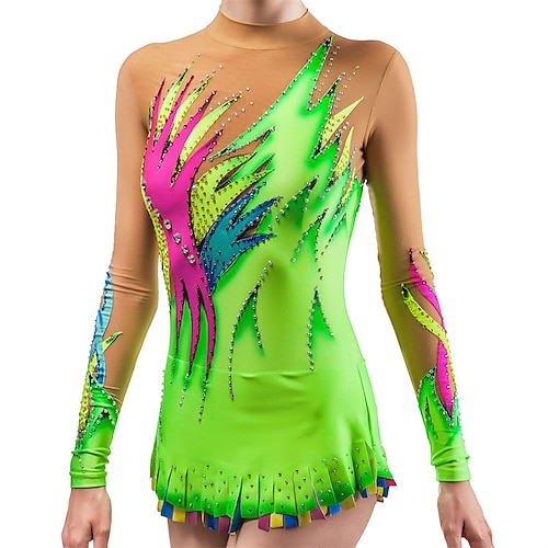 

Rhythmic Gymnastics Leotards Gymnastics Leotards Women's Girls' Bodysuit Stretchy Breathable Sparkly Long Sleeve Training Performance Competition Training Athletic Artistic Gymnastics Gymnastics Green