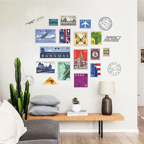 

Retro Stamps Wall Stickers Bedroom / Living Room Removable / Pre-pasted PVC Home Decoration Wall Decal 2pcs