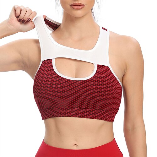 

Women's Sports Bra Medium Support Removable Pad Wireless Color Block Black Green Yoga Fitness Gym Workout Top Sport Activewear Breathable Quick Dry Comfortable Stretchy