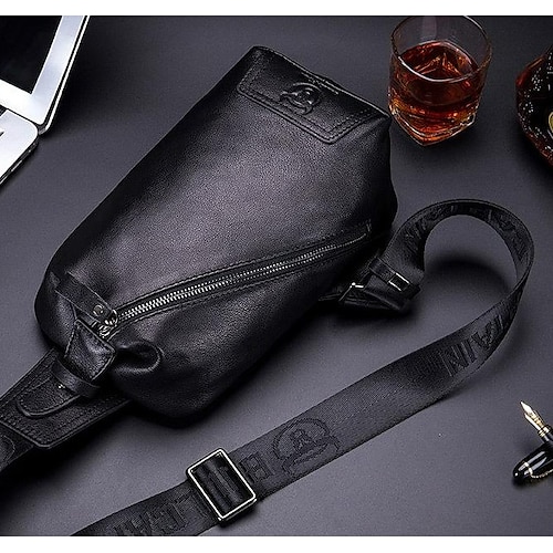 

Men's Leather Bag Fanny Pack Messenger Bag Nappa Leather Zipper Solid Color Daily Date Going out Brown Black