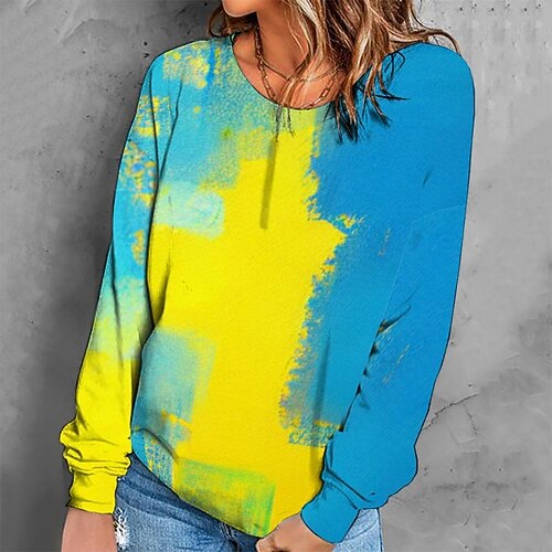 

Women's Sweatshirt Pullover Retro Yellow Graphic Geometric Tie Dye Casual Round Neck Long Sleeve S M L XL 2XL 3XL / Winter
