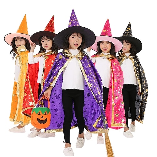 

Children Festival Costumes Star Wizard Witch Cloak Cape Robe with Pointy Hat Cosplay Props Birthday Party Mardi Gras Accessory