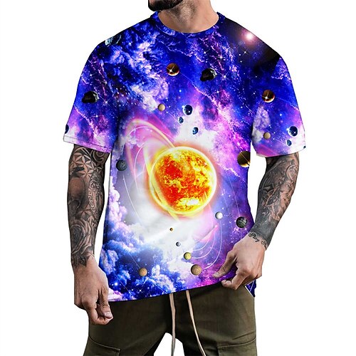 

Men's Unisex T shirt Tee Graphic Prints Interstellar Crew Neck Purple 3D Print Outdoor Street Short Sleeve Print Clothing Apparel Sports Designer Casual Big and Tall / Summer / Summer