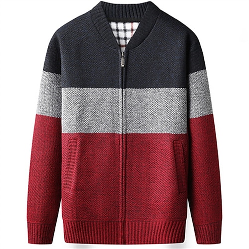 

Men's Cardigan Sweater Ribbed Chunky Knit Tunic Pocket Color Gradient Stand Collar Stylish Casual Daily Holiday Clothing Apparel Fall Winter Blue Wine M L XL / Long Sleeve / Long Sleeve