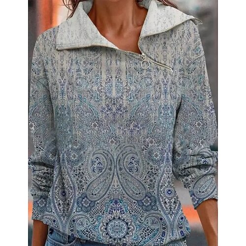 

Women's Sweatshirt Pullover Boho Casual Retro Zipper Gray Graphic Geometric Tribal Home Hoodie Long Sleeve S M L XL 2XL 3XL