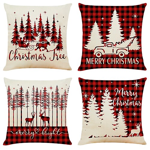 

Christmas Double Side Throw Pillow Cover 4PC Soft Decorative Square Cushion Pillowcase for Bedroom Livingroom Sofa Couch Chair Superior Quality Machine Washable