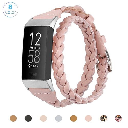 

1PC Smart Watch Band Compatible with Fitbit Charge 3 / Charge 3 SE / Charge 4 Genuine Leather Smartwatch Strap Luxury Multilayer Adjustable Leather Loop Replacement Wristband