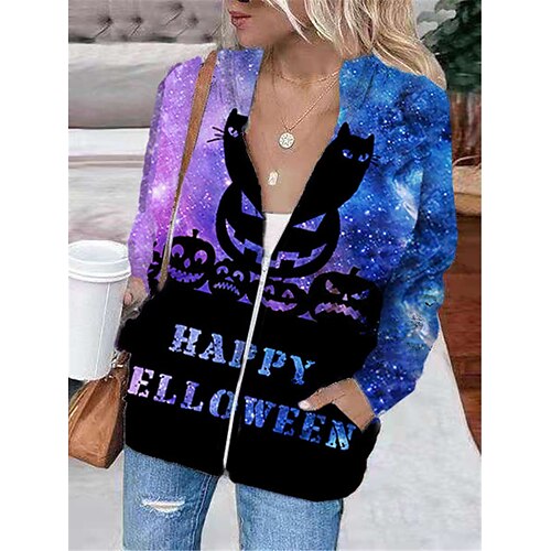 

Women's Hoodie Jacket Warm Breathable Outdoor Halloween Daily Wear Going out Zipper Pocket Print Zipper Hoodie Vintage Sports Comfortable Street Style Letter Regular Fit Outerwear Long Sleeve Winter