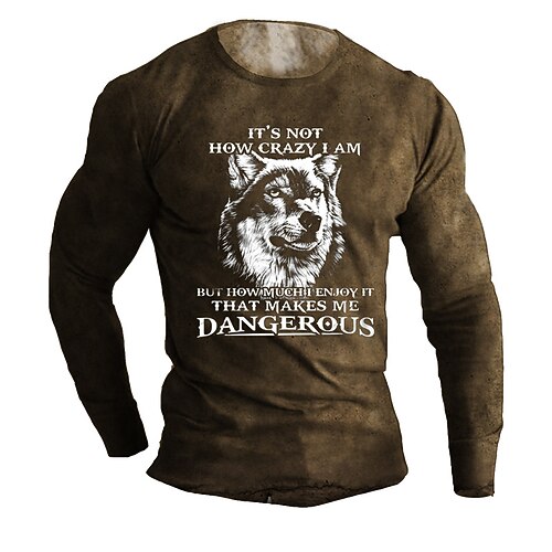 

Men's Unisex T shirt Tee Wolf Graphic Prints Crew Neck Brown 3D Print Outdoor Street Long Sleeve Print Clothing Apparel Basic Sports Designer Casual