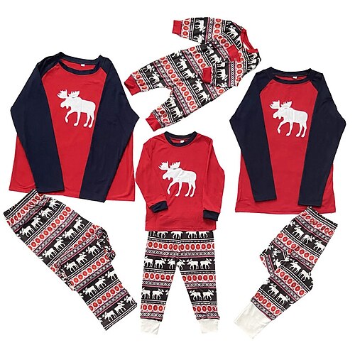 

Christmas Pajamas Family Set Ugly Deer Christmas pattern Home Red Long Sleeve Mom Dad and Me Daily Matching Outfits