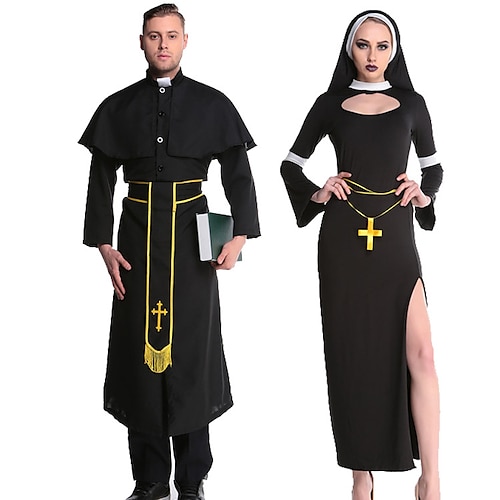 

Nun Priest Couples' Costumes Men's Women's Movie Cosplay Cosplay Black Dress Pants Shawl Carnival Masquerade Polyester / Waist Belt / Waist Belt
