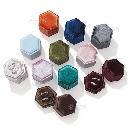 

amazon hot selling velvet cloth ring box new hexagon velvet flannel ring box jewelry box
