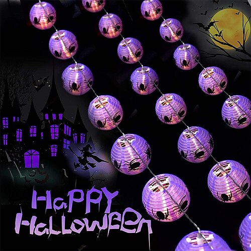 

Halloween Lantern String Lights Outdoor Solar 1.5M10 LED/3M20LED Spider Pumpkin Lantern Fairy String Lights Battery Powered Waterproof Halloween Lights for Indoor Window Garden Patio Horror Party