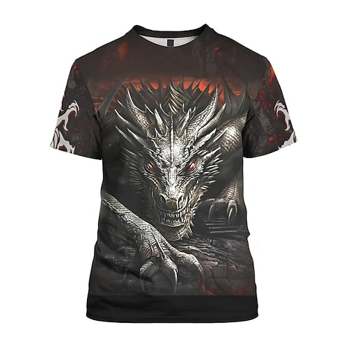 

Hombre Camiseta Dragón Estampados Cuello Barco Negro Impresión 3D Exterior Calle Manga Corta Estampado Ropa Deportes Design Casual Grande y alto / Verano / Verano