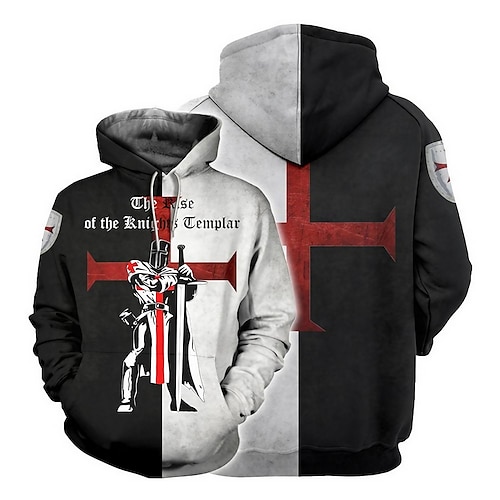 

Hombre Unisexo Sudadera Con Capucha Negro Con Capucha Caballeros templarios Estampados Estampado Diario Deportes Impresión 3D Ropa de calle Design Casual Primavera Otoño Ropa General Sudaderas con