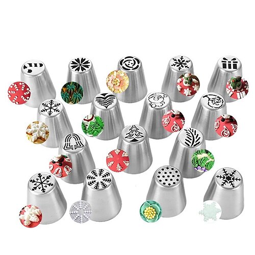 

16-piece christmas flower nozzle set snowflake holly leaf stainless steel squeezing nozzle
