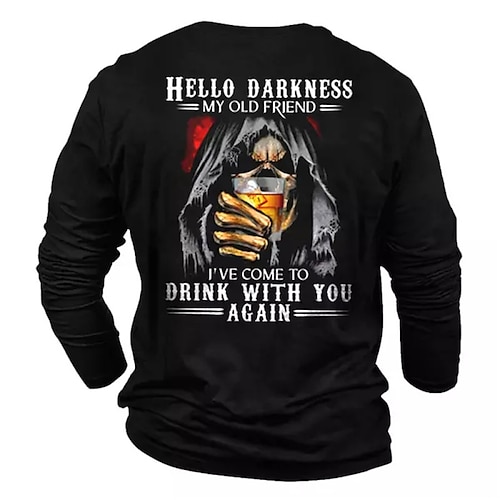 

Men's Unisex T shirt Tee Skull Graphic Prints Beer Crew Neck Navy Blue Black 3D Print Outdoor Street Long Sleeve Print Clothing Apparel Basic Sports Designer Casual