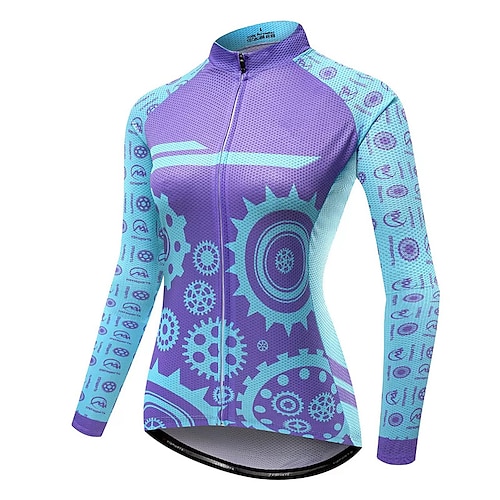 

Women's Cycling Jersey Long Sleeve Bike Top with 3 Rear Pockets Mountain Bike MTB Road Bike Cycling Reflective Strips Back Pocket Reflective Trim / Fluorescence Wicking Violet Sky Blue Gear Sports