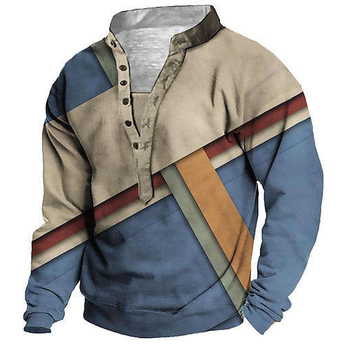 

Men's Unisex Sweatshirt Pullover Button Up Hoodie Color Block Graphic Prints Print Casual Daily Sports 3D Print Streetwear Designer Casual Clothing Apparel Hoodies Sweatshirts Long Sleeve Blue