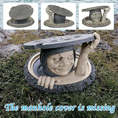 

Halloween Manhole Cover Small Figure Resin Statue Sculpture Outdoor Figurines Natural Vivid Decoration Interesting Outdoor Terrace Art Ornaments for Garden Patio Lawn Yard Decorations