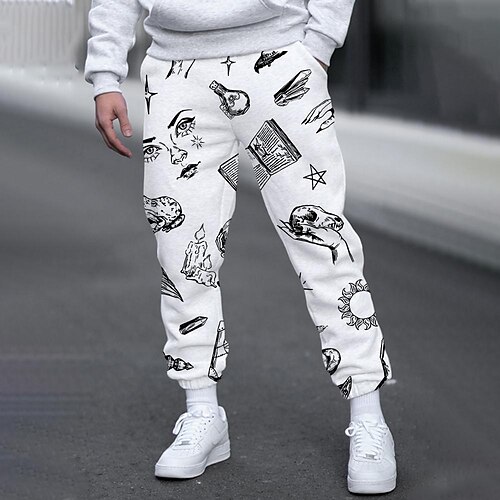 

Men's Sweatpants Joggers Trousers Drawstring Side Pockets Elastic Waist Graphic Prints Comfort Breathable Sports Outdoor Casual Daily Streetwear Designer White Micro-elastic / Elasticity