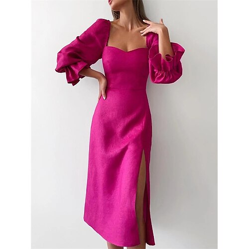 

Women's Shift Dress Midi Dress Blue Rose Red Long Sleeve Pure Color Patchwork Winter Fall Autumn Square Neck Fashion Winter Dress Fall Dress 2022 S M L XL