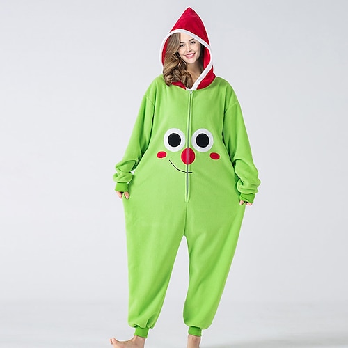 

Women's Christmas Pjs Winter Loungewear Kigurumi Pajamas Winter Onesies Jumpsuits Cartoon Color Combo Comfort Funny Sweet Home Vacation Warm Hoodie Long Sleeve Hoodie Winter Fall Green / Pjs