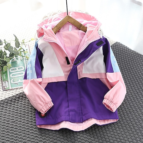 

Kids Girls' Coat Outerwear Color Block Coat Daily Cotton Cool Purple Navy Blue Winter Fall 3-12 Years