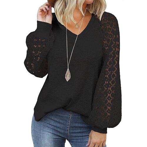 

women's autumn winter beauty waffle grace puff sleeve v-neck long sleeve top