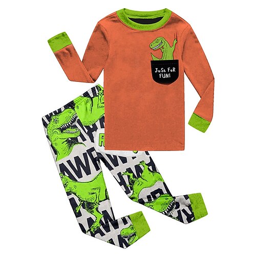 

2 Pieces Kids Boys T-shirt & Pants T-shirtSet Clothing Set Outfit Animal Letter Dinosaur Long Sleeve Print Set Outdoor Fashion Cool Daily Winter Fall 3-12 Years Yellow
