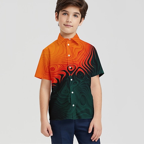 

Kids Boys Shirt Short Sleeve 3D Print Gradient Button Orange Children Tops Spring Summer Active Sports Fashion Outdoor Daily Regular Fit 3-12 Years