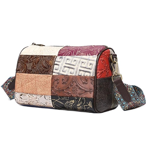 

Women's Crossbody Bag Shoulder Bag Nappa Leather Cowhide Zipper Plaid Daily Rainbow