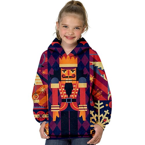 

Nutcracker Kids Girls' Hoodie Cartoon Outdoor 3D Print Long Sleeve Pocket Fashion 3-13 Years Winter Navy Blue