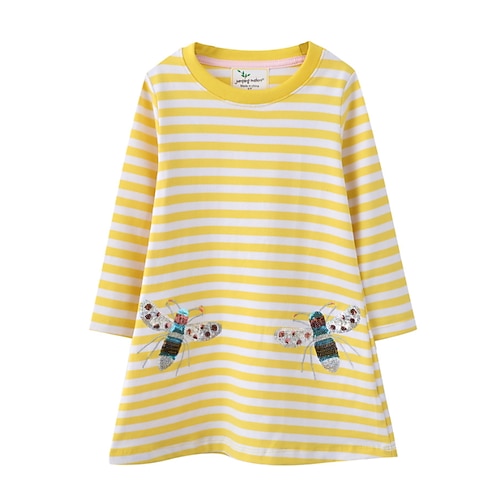 

Vestido infantil para meninas desenhos animados férias diárias amarelo manga longa princesa lindos vestidos outono inverno ajuste regular 2-6 anos